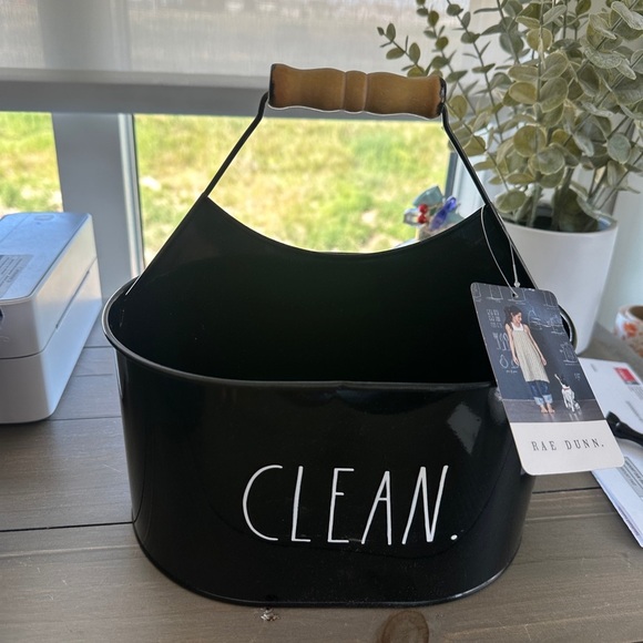Rae Dunn Clean Caddy Black Metal Basket with Wooden Handle - Picture 1 of 3